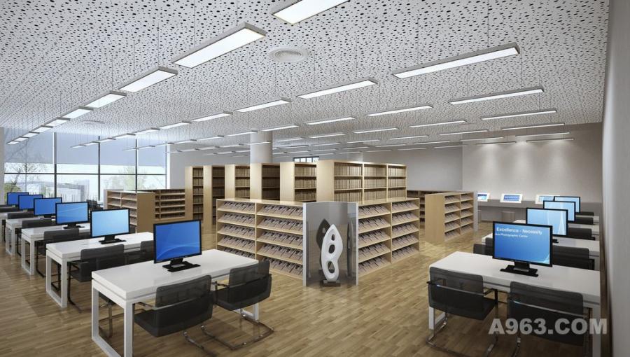 作品类别:文化空间      图书馆设计案例效果图说明: 中学展厅 阅览室